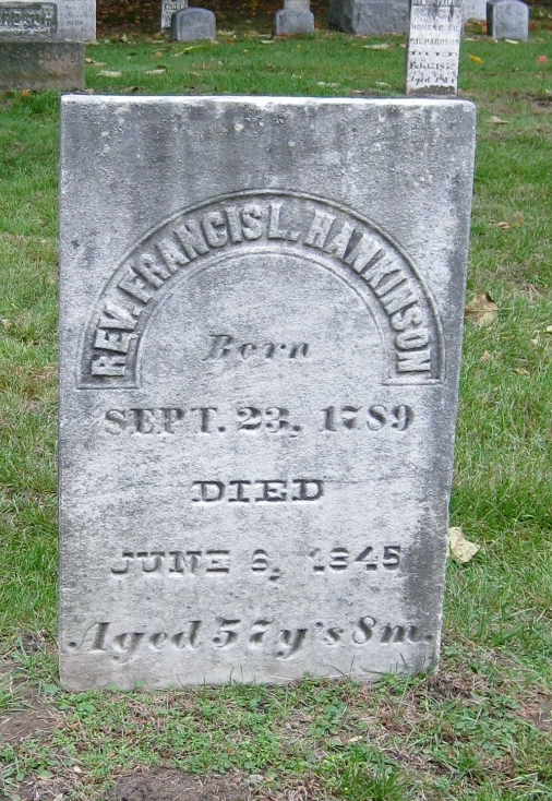A picture of Reverend Francis L. Hankinson's tombstone.
